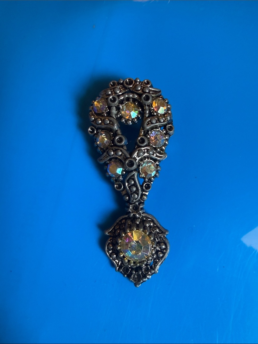 Vintage Silvertone Brooch with Aurora Borealis Rhinestones, VGC